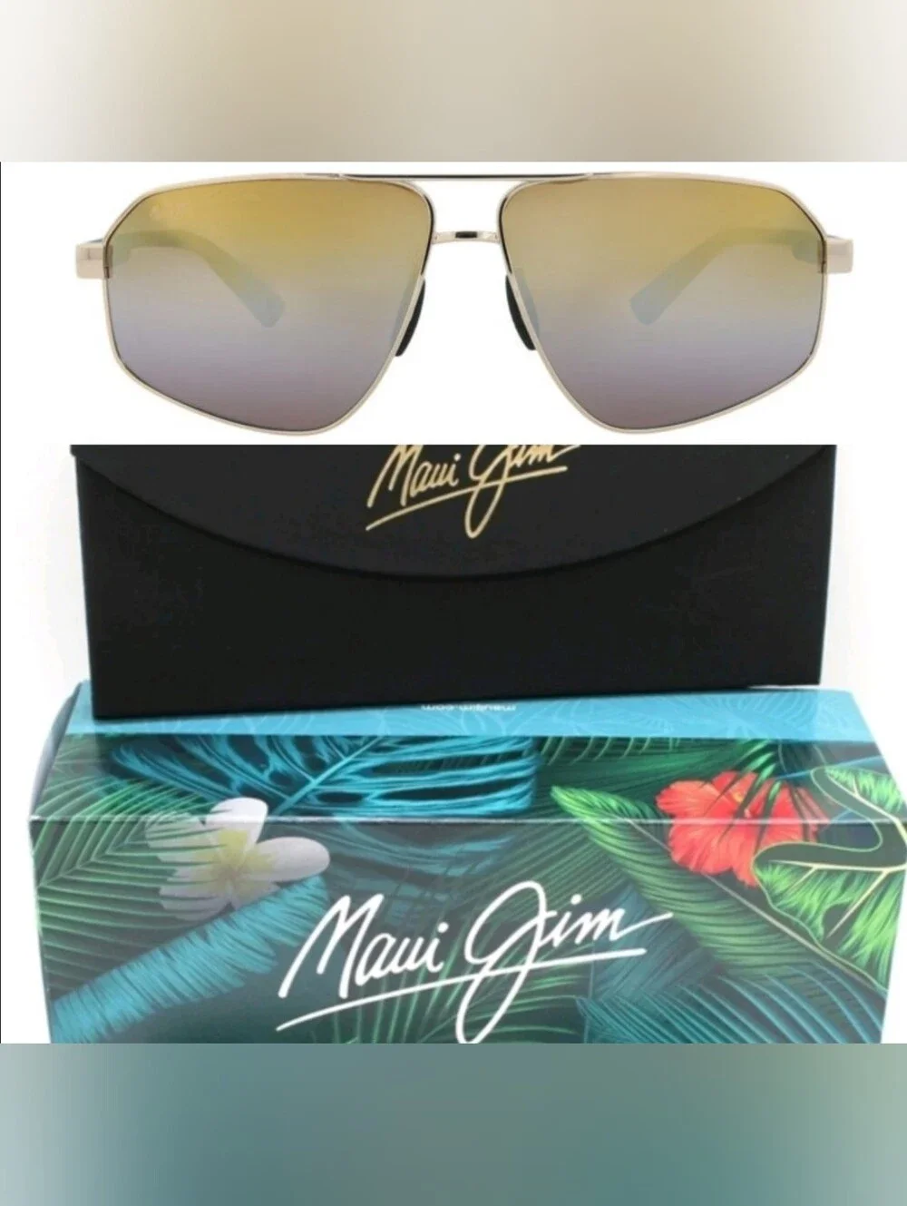New!!! Maui Jim Keawāwa Men Gold Silver MJ0620S-003 AVIATOR SUNGLASSES EXCLUSIVE